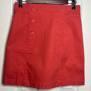 LOFT Coral-Red Button-Front Mini Skirt